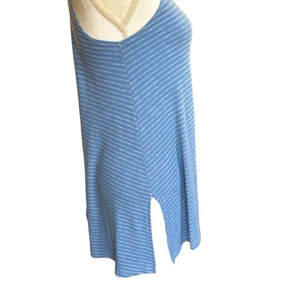 ANTHROPOLOGIE PUELLA BLUE & GRAY STRIPED MOCK NECK SLEEVELESS TUNIC TOP MEDIUM - Picture 3 of 8